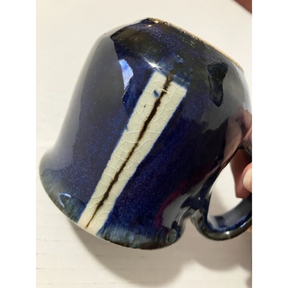 Two VNTG STONEWARE COBALT BLUE coffee MUGS VINTAGE STUDIO ART POTTERY stamped - Picture 5 of 16